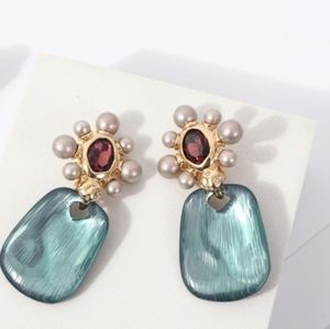 Alexis Bittar Gold and Teal Earrings with Pearl Accents